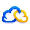 Logo do Apoio Software: nuvem azul entrelaçada com nuvem-coração amarela